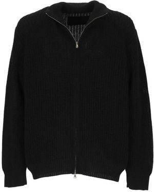 AMISH Ribbed-Knit Zip-Up Sweater - Black