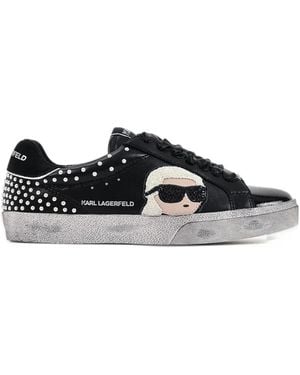 KARL LAGERFELD Stud-Embellished Patent-Toe Trainers - Black