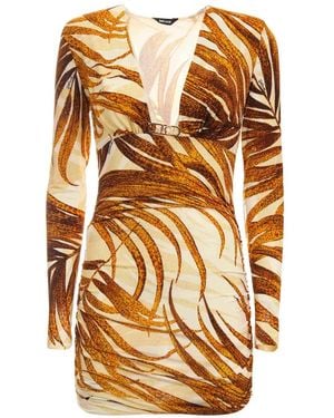 Just Cavalli V-Neck Floral Mini Dress - Metallic