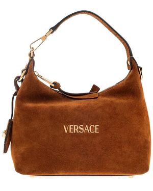 Versace Bolso shopper de ante con letras del logo - Marrón