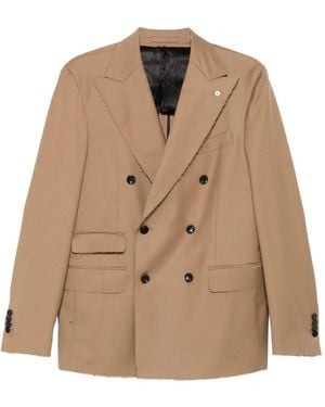 L.B.M. 1911 Double-Breasted Frayed-Edge Blazer - Natural