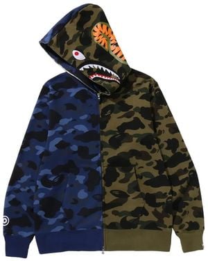 A Bathing Ape Split Camo Shark Full-Zip Hoodie - Blue