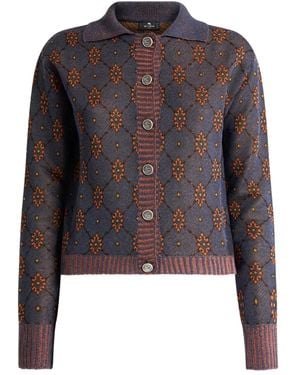 Etro Polo-Neck Patterned Cardigan - Black