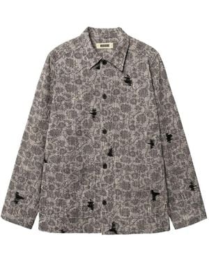 Woodbird Blade Rip Distressed Floral-Print Shirt Jacket - Grey