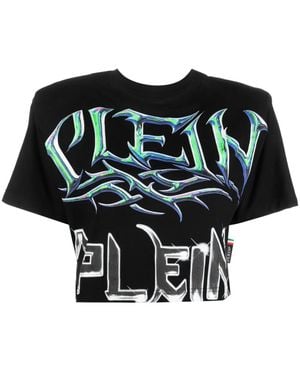 Philipp Plein Logo-Print Padded-Shoulder T-Shirt - Black