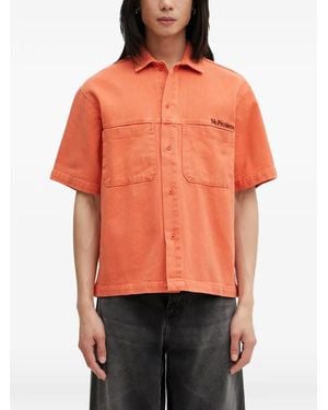 No Problemo Logo-Embroidered Denim Chest-Pockets Shirt - Orange