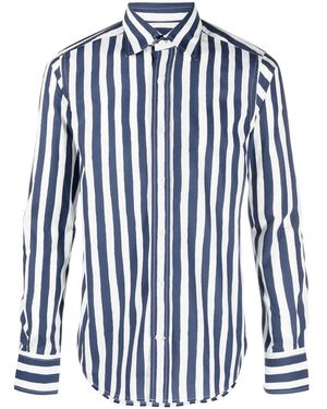 Canali Striped Button-Up Shirt - Blue