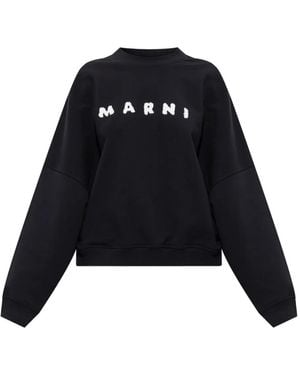 Marni Cotton Sweatshirt With Bold Textured Logo - Black