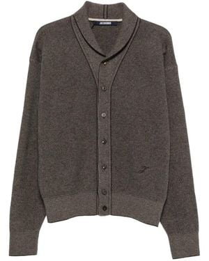 Jacquemus The Pelota Shawl-Collar Embroidered-Logo Cardigan - Grey