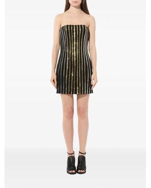 Balmain Glitter Stripe Strapless Dress - Black