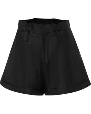West 14th Sullivan Paperbag Leather Shorts - Black