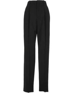 Saint Laurent Pleated Satin-Trim Trousers - Black
