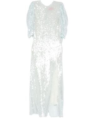 Roberta Einer Robe Mi-Longue À Manches Bouffantes - Blanc