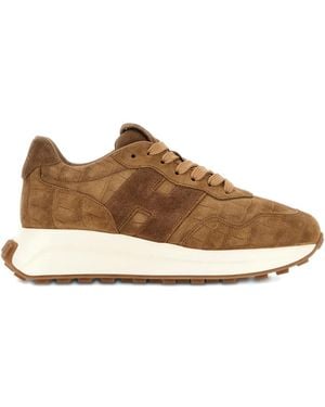 Hogan Baskets En Cuir À Logo Embossé - Marron