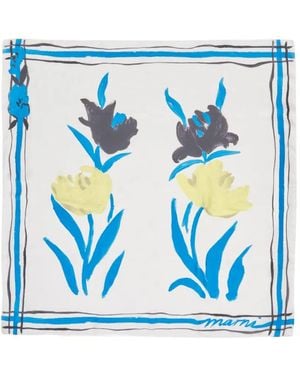 Marni Flower Stripe Silk Foulard - Blue