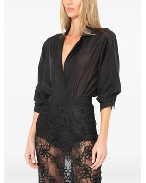 JBQ Marceline Notched-Collar Wrap Bodysuit - Black