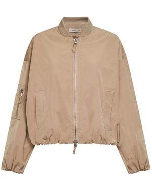 Blanca Vita Ribbed-Collar Zip-Up Bomber Jacket - Natural