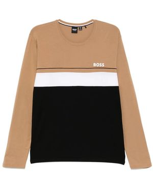 BOSS Logo-Print Long-Sleeves T-Shirt - White