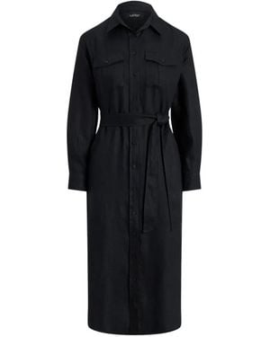 Ralph Lauren Belted Patch-Pocket Midi Shirt Dress - Black