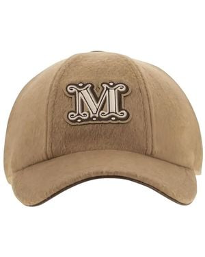 Max Mara Fedora Logo-Patch Camel Wool Cap - Natural