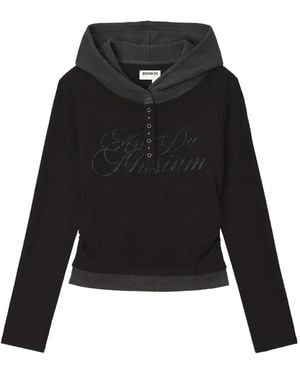 Musium Div. Ribbed Logo-Print Hoodie - Black