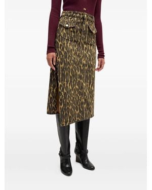 Ganni Pocket-Detail Animal-Print Midi Skirt - Natural