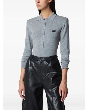 ROTATE BIRGER CHRISTENSEN Logo-Patch Long-Sleeve Polo Shirt - Grey
