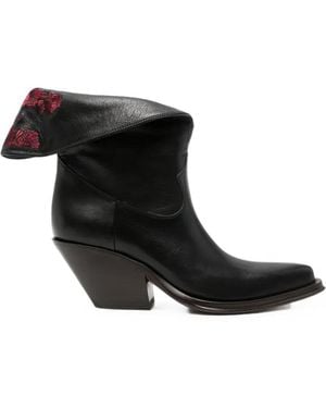 Chloé Azelan Embroidered Leather Cowboy Boots - Black