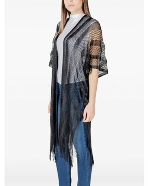 Liu Jo Fringe-Hem Ruffle-Sleeve Poncho - Blue