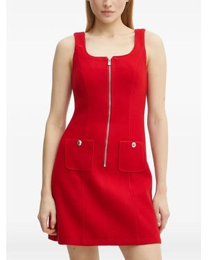 Morgan Zip-Up Patch-Pocket Mini Dress - Red