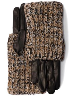 Prada Nappa Leather And Mélange Knit Gloves - Black