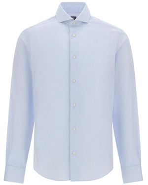 BOGGI Naples-Collar Striped Shirt - Blue