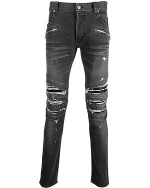Balmain Ripped-detailing Slim-fit Jeans - Grey