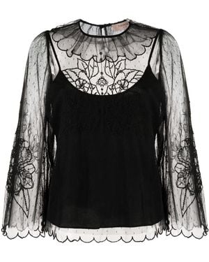 Twinset Layered Lace Long-Sleeved Blouse - Black