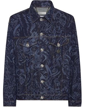 Philipp Plein Tattoo Denim Jacket - Blue