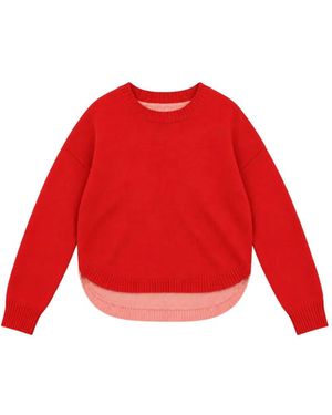Chinti & Parker Colour-Block Curved-Hem Jumper - Red