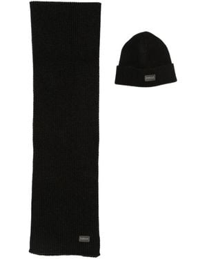 Barbour Set Sciarpa E Berretto Sweeper Legacy Con Logo - Nero