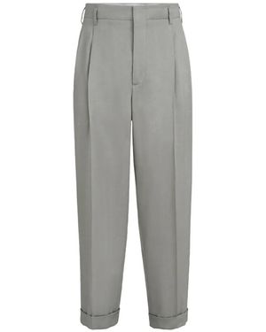 Brunello Cucinelli Linen, Virgin Wool And Mohair Gabardine Trousers With Double Pleats - Grey