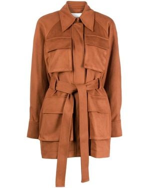 Low Classic Check-Print Belted Leather Jacket - Brown