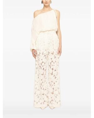 Nissa Asymmetrical Chiffon Crop Top - Natural