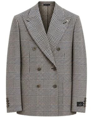 Tombolini Prince Of Wales Check Double-Breasted Jacket - Grey