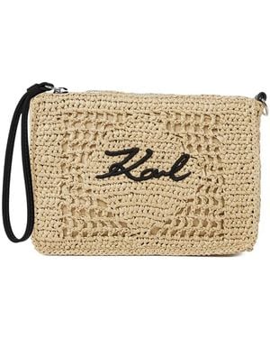 KARL LAGERFELD Signature Crochet Pouch - Natural