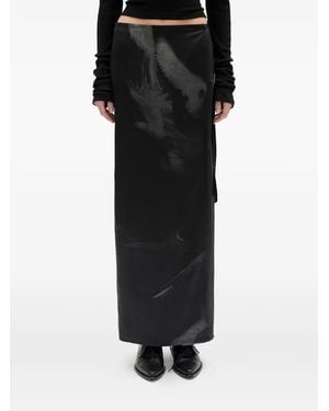 Ann Demeulemeester Oku Printed Satin Maxi Skirt - ブラック