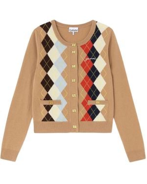 Ganni Argyle Button Cardigan - White