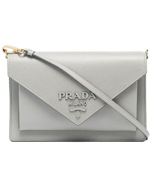 Prada Envelope Leather Cross Body Bag - Gray