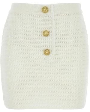 LeKasha Crochet Button-Embellishment Mini Skirt - White