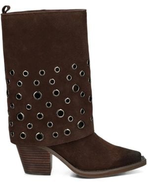 Alma En Pena. Eyelet-Embellished Suede Boots - Brown