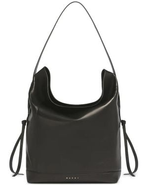 Marni Split-Handle Leather Shoulder Bag - Black