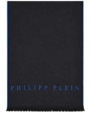 Philipp Plein Monogram-Print Fringed Scarf - Black