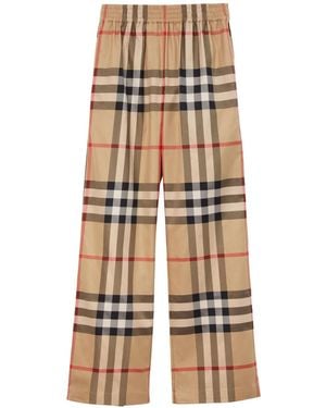 Burberry Check-Pattern Flared Cotton Pants - Natural